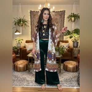 Maurices Bohemian Paisley Kimono Cardigan Wrap Women's S/M Sheer Floral Glam